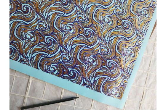 Papier marbr&eacute; sur letterpress blue