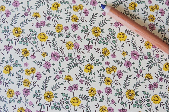 Papier florentin - petites fleurs jaunes et roses
