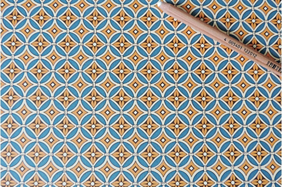 Papier florentin - fleurs jaunes &eacute;cusson bleu